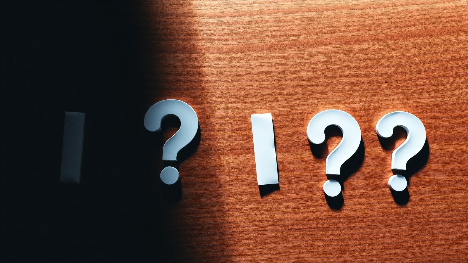 Question marks on a wood background